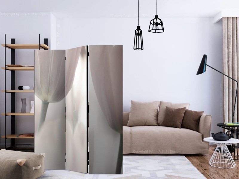 Parawan 3-częściowy - Tulips fine art - black and white [Room Dividers]