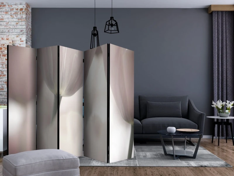 Parawan 5-częściowy - Tulips fine art - black and white II [Room Dividers]