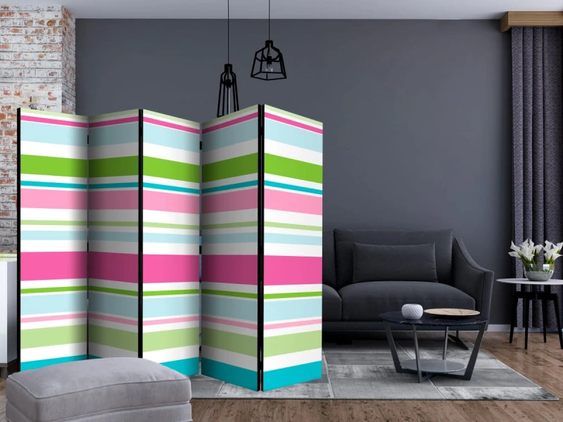 Parawan 5-częściowy - Bright stripes II [Room Dividers]