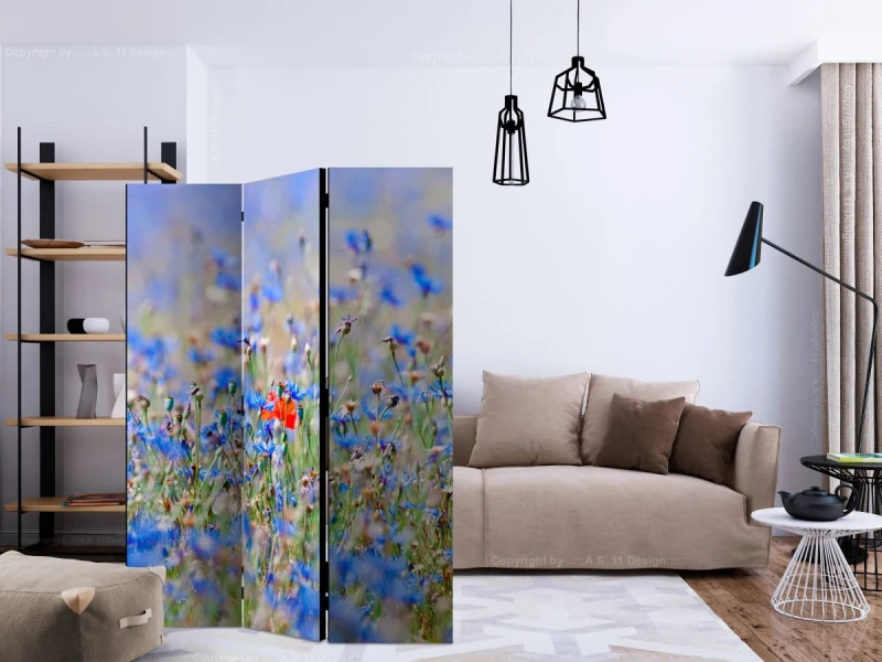 Parawan 3-częściowy - Łąka w kolorze nieba - chabry [Room Dividers]