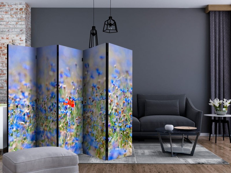 Parawan 5-częściowy - Łąka w kolorze nieba - chabry II [Room Dividers]
