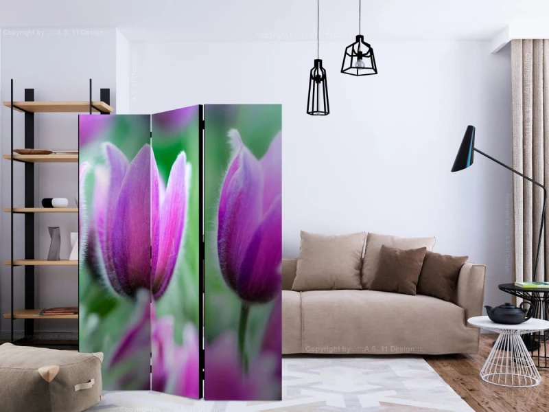Parawan 3-częściowy - Fioletowe wiosenne tulipany [Room Dividers]