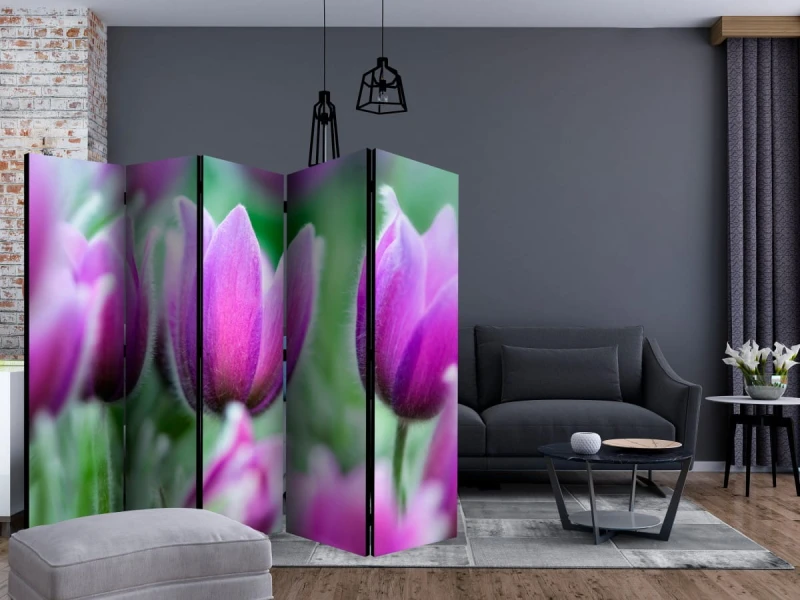 Parawan 5-częściowy - Fioletowe wiosenne tulipany II [Room Dividers]
