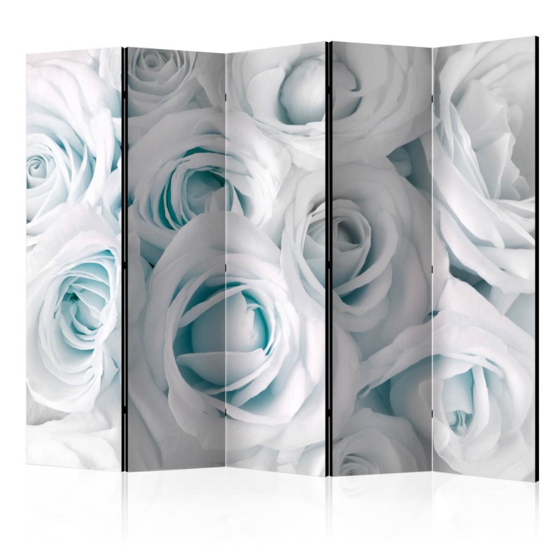 Parawan 5-częściowy - Atłasowa róża (turkusowy) II [Room Dividers]