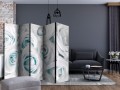 Parawan 5-częściowy - Atłasowa róża (turkusowy) II [Room Dividers]