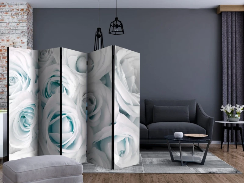 Parawan 5-częściowy - Atłasowa róża (turkusowy) II [Room Dividers]