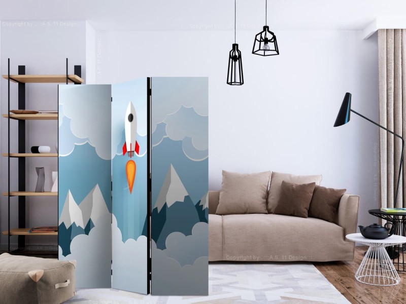 Parawan 3-częściowy - Rakieta w chmurach [Room Dividers]