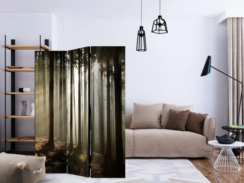 Parawan 3-częściowy - Las iglasty - poranna mgła [Room Dividers]