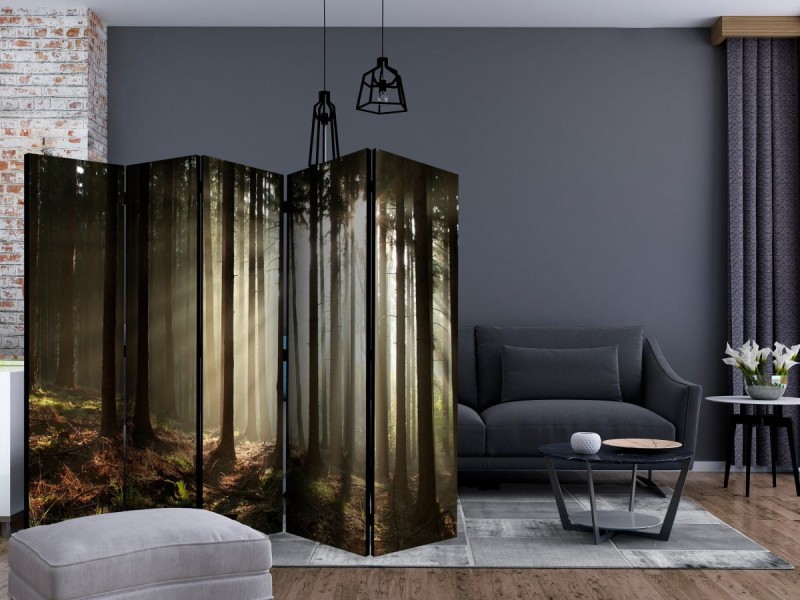 Parawan 5-częściowy - Las iglasty - poranna mgła II [Room Dividers]