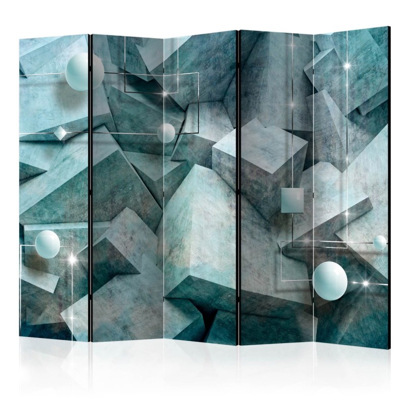 Parawan 5-częściowy - Betonowe sześciany (zielony) II [Room Dividers]