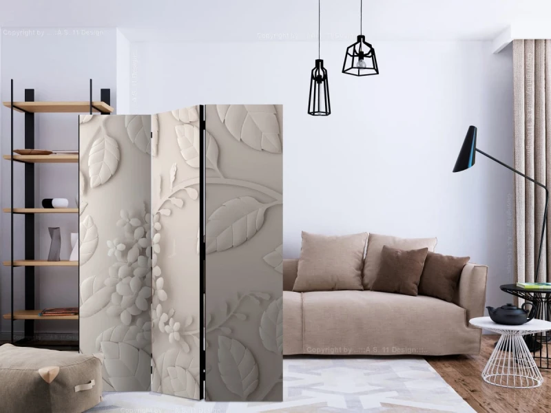 Parawan 3-częściowy - Papierowe kwiaty (kremowy) [Room Dividers]