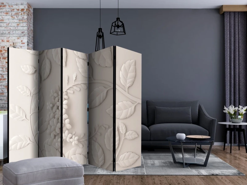 Parawan 5-częściowy - Papierowe kwiaty (kremowy) II [Room Dividers]