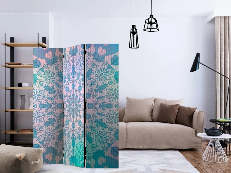 Parawan 3-częściowy - Dziewczęca Mandala (niebieski) [Room Dividers]