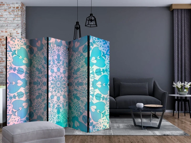 Parawan 5-częściowy - Dziewczęca Mandala (niebieski) II [Room Dividers]