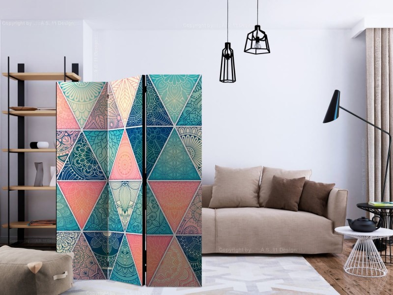 Parawan 3-częściowy - Orientalne trójkąty [Room Dividers]
