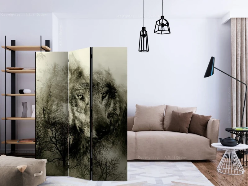 Parawan 3-częściowy - Drapieżnik z gór (beżowy) [Room Dividers]