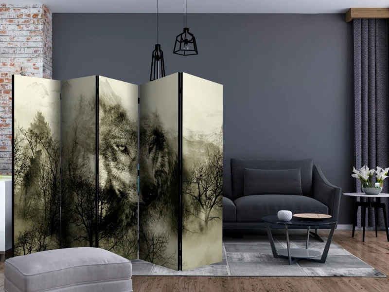 Parawan 5-częściowy - Drapieżnik z gór (beżowy) II [Room Dividers]