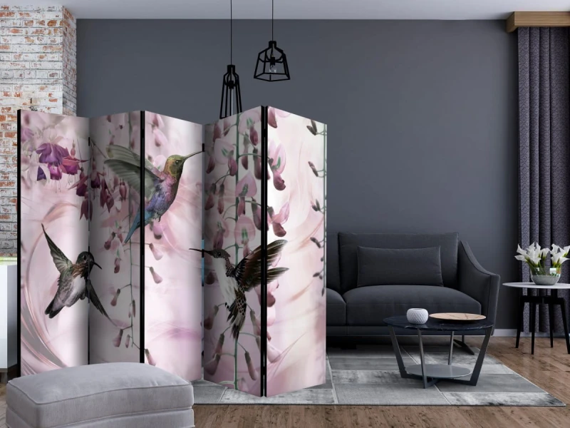 Parawan 5-częściowy - Latające kolibry (różowy) II [Room Dividers]