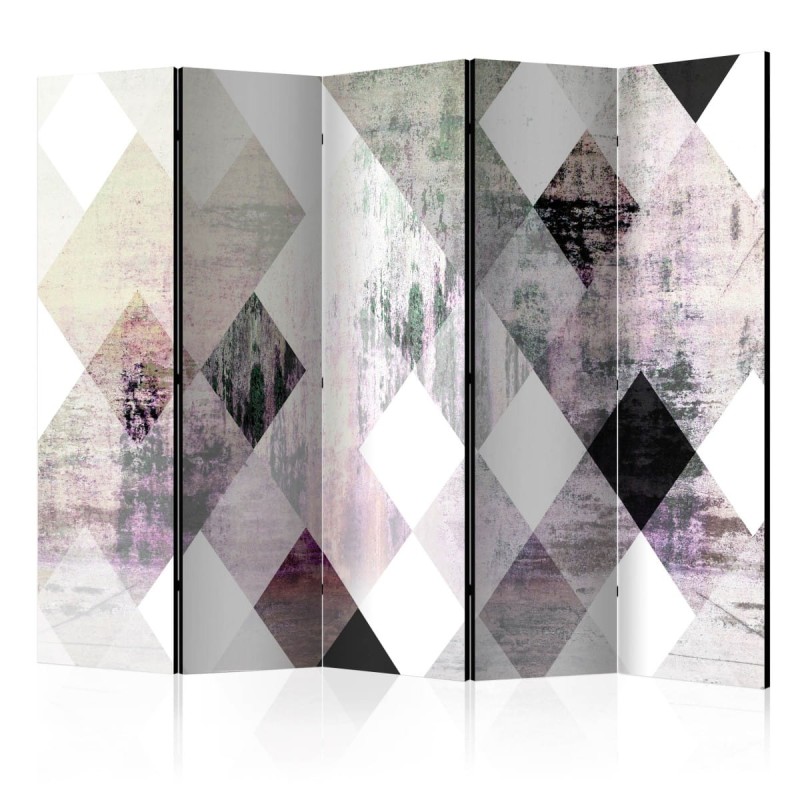 Parawan 5-częściowy - Rombowa szachownica (różowy) II [Room Dividers]