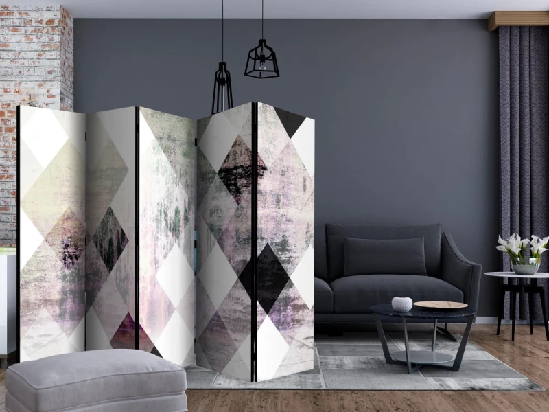 Parawan 5-częściowy - Rombowa szachownica (różowy) II [Room Dividers]