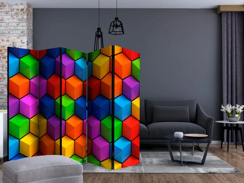 Parawan 5-częściowy - Kolorowe pola geometryczne II [Room Dividers]