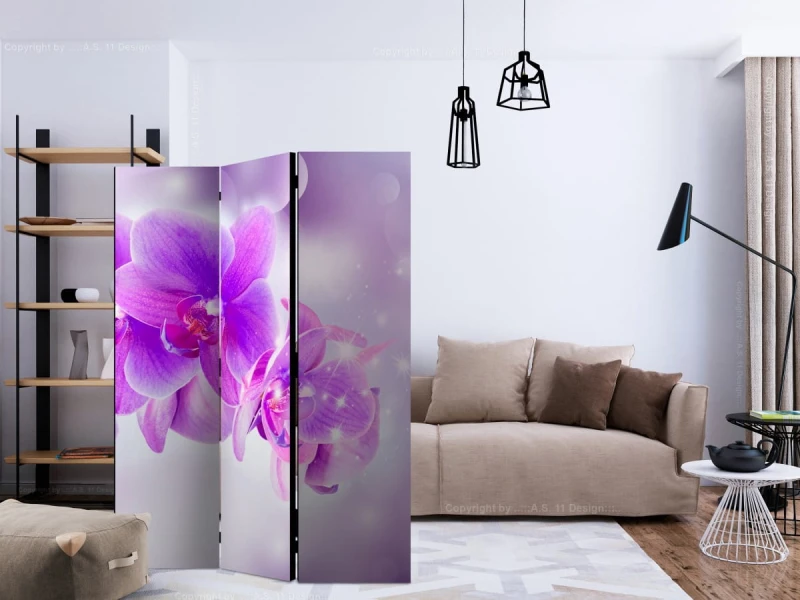 Parawan 3-częściowy - Fioletowe orchidee [Room Dividers]