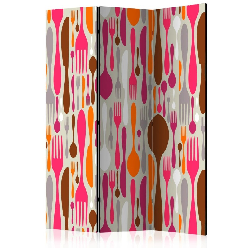 Parawan 3-częściowy - Sztućce - róż i fiolet [Room Dividers]