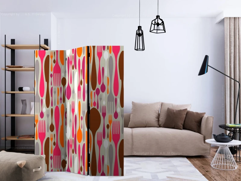 Parawan 3-częściowy - Sztućce - róż i fiolet [Room Dividers]