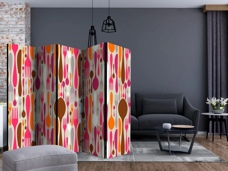 Parawan 5-częściowy - Sztućce - róż i fiolet II [Room Dividers]