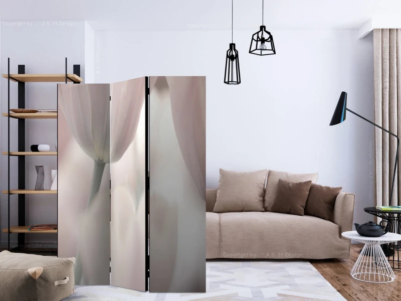 Parawan 3-częściowy - Tulips fine art - black and white [Room Dividers]