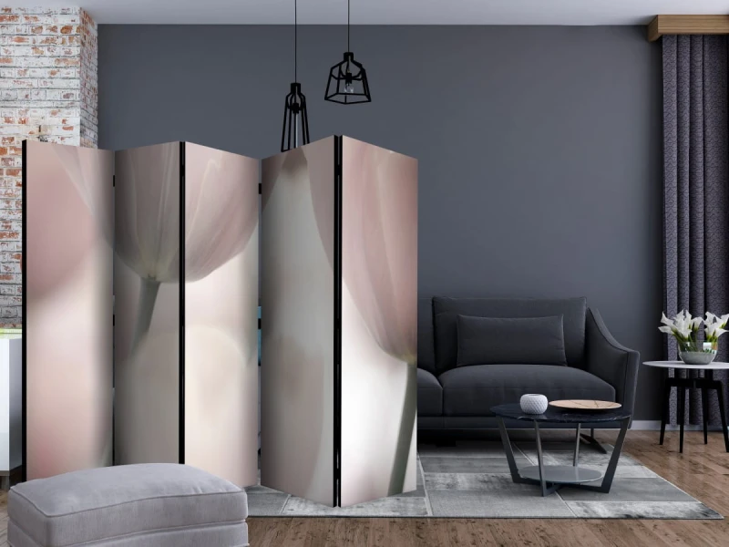 Parawan 5-częściowy - Tulips fine art - black and white II [Room Dividers]