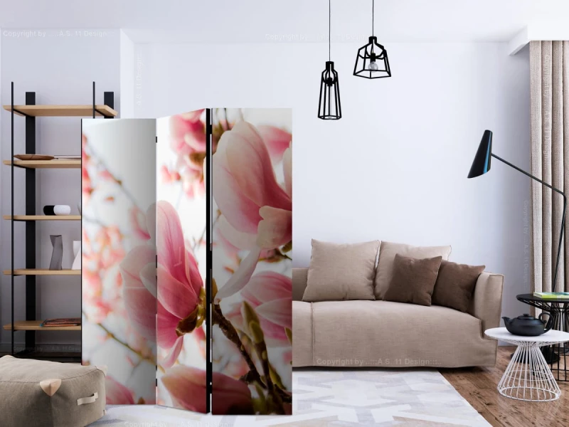 Parawan 3-częściowy - Różowa magnolia [Room Dividers]