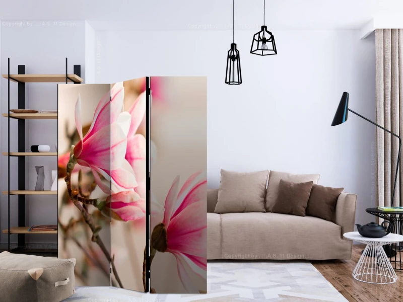 Parawan 3-częściowy - Branch of magnolia tree [Room Dividers]