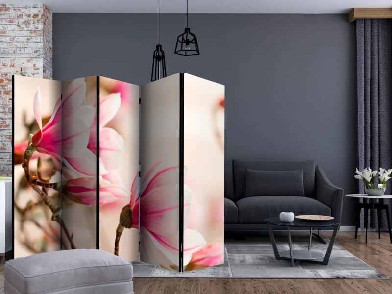 Parawan 5-częściowy - Branch of magnolia tree II [Room Dividers]