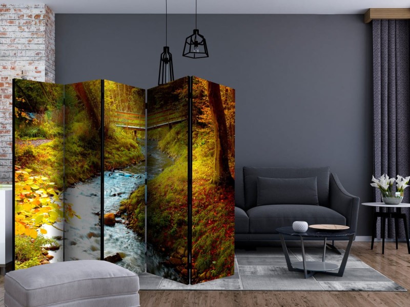 Parawan 5-częściowy - strumyk (wschód słońca) II [Room Dividers]