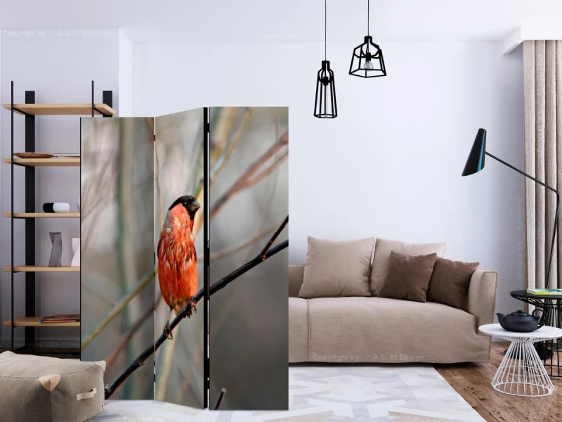 Parawan 3-częściowy - Bullfinch in the forest [Room Dividers]