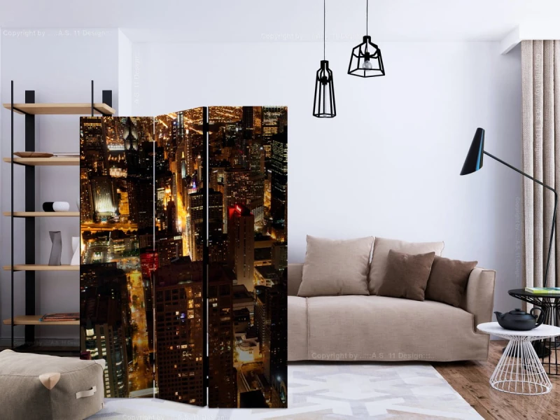 Parawan 3-częściowy - Miasto nocą - Chicago, USA [Room Dividers]