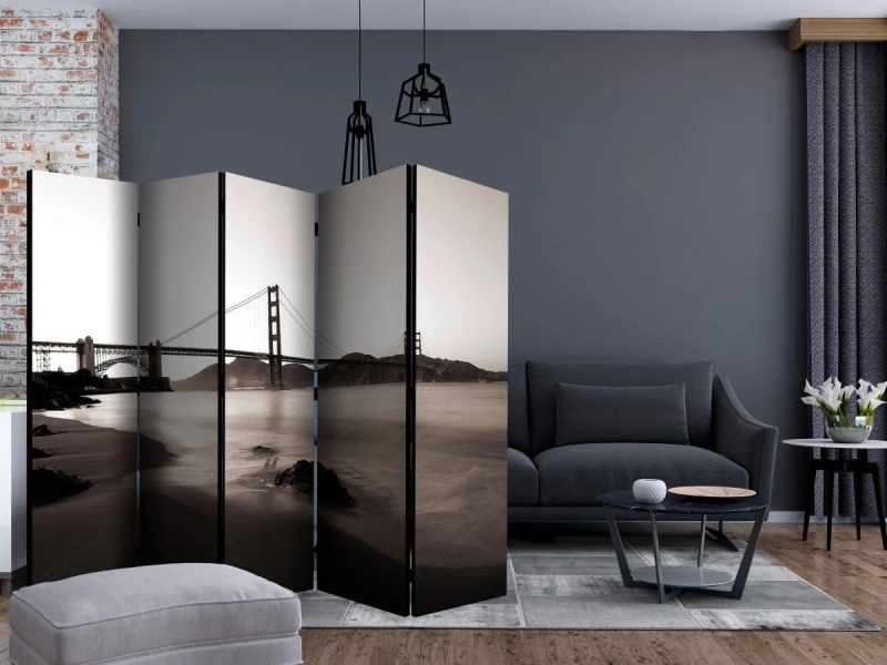 Parawan 5-częściowy - San Francisco: Most Golden Gate w czerni i bieli II [Room Dividers]