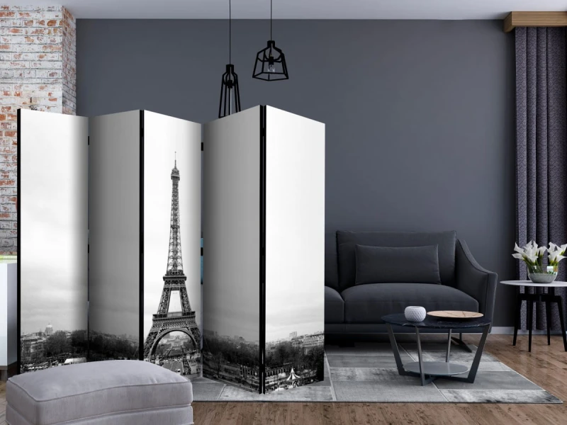 Parawan 5-częściowy - Paryż: czarno-biała fotografia II [Room Dividers]
