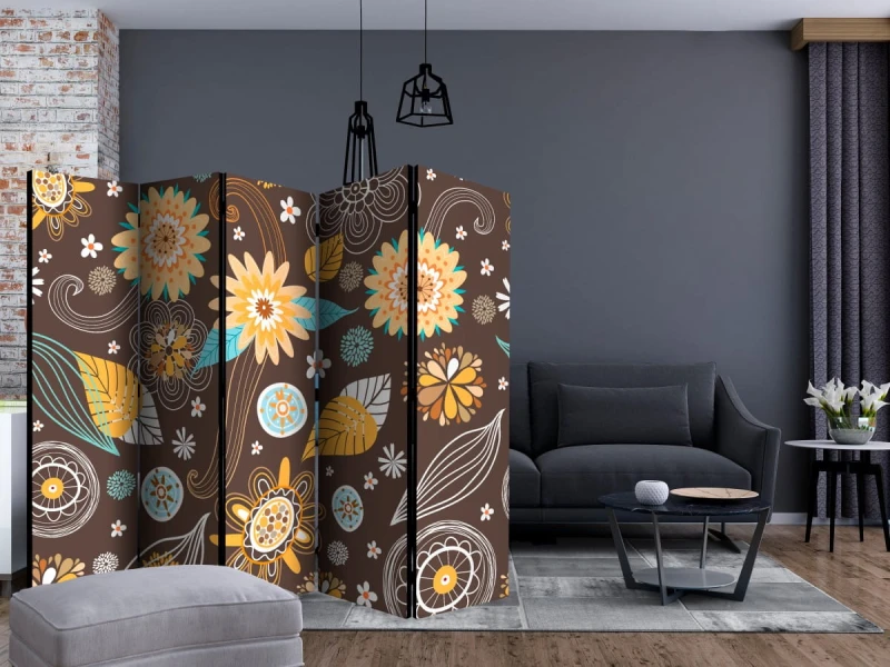 Parawan 5-częściowy - Ażurowe kwiaty II [Room Dividers]