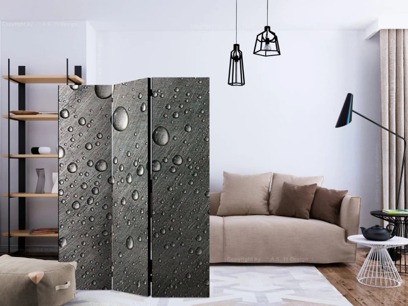 Parawan 3-częściowy - Stalowa powierzchnia z kroplami wody [Room Dividers]