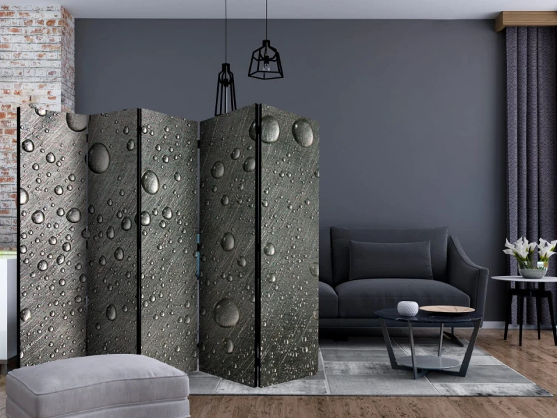 Parawan 5-częściowy - Stalowa powierzchnia z kroplami wody II [Room Dividers]
