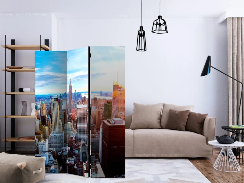 Parawan 3-częściowy - Wschód słońca nad Manhattanem [Room Dividers]