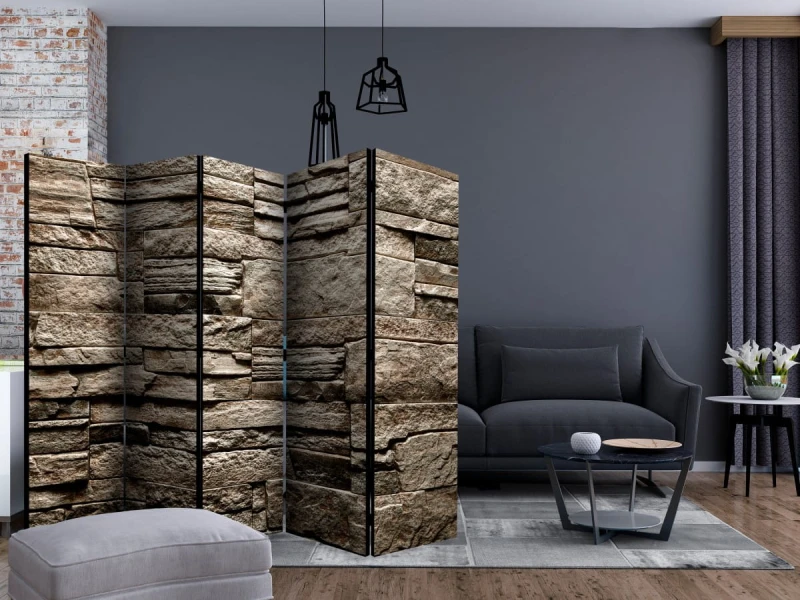 Parawan 5-częściowy - Piękny brązowy kamień II [Room Dividers]