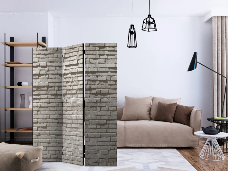 Parawan 3-częściowy - Ceglana ściana: Minimalizm [Room Dividers]