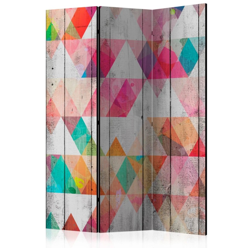 Parawan 3-częściowy - Tęczowe trójkąty [Room Dividers]