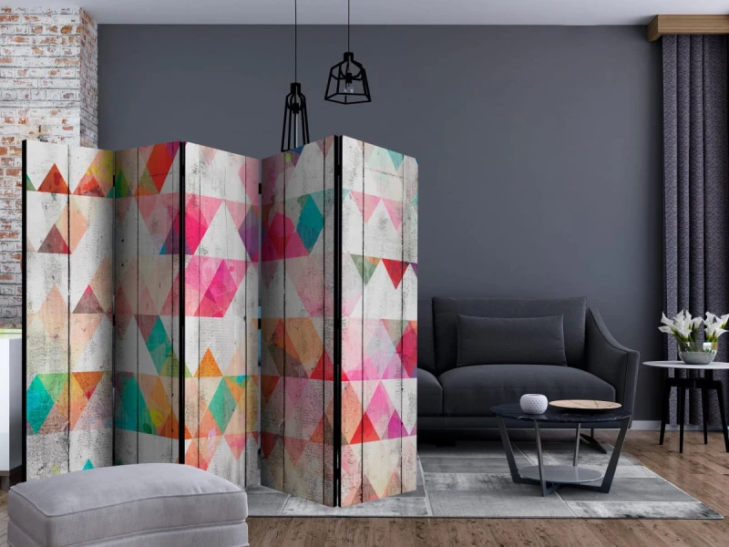 Parawan 5-częściowy - Tęczowe trójkąty II [Room Dividers]
