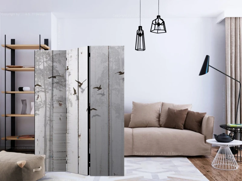 Parawan 3-częściowy - Ptaki na deskach [Room Dividers]