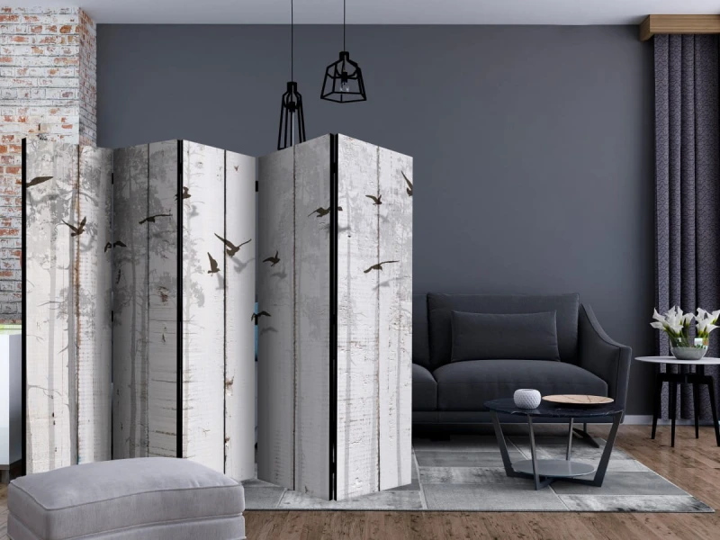 Parawan 5-częściowy - Ptaki na deskach II [Room Dividers]