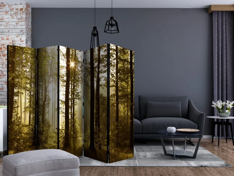 Parawan 5-częściowy - Las: Poranne słońce II [Room Dividers]